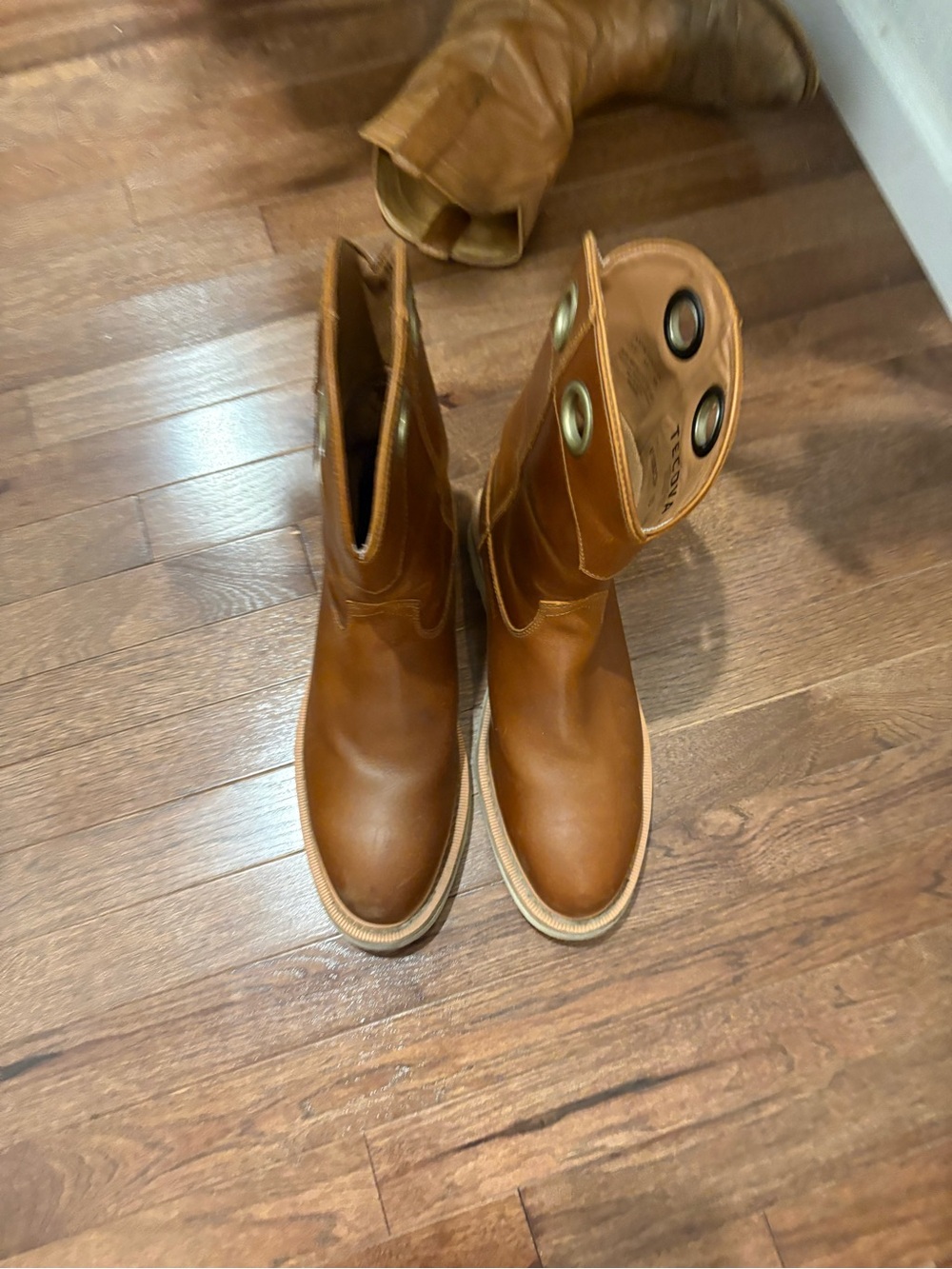 Tecovas Tan Leather Pull-On Boots with Black Grommets